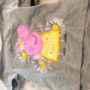 Gray Kids Shirt with Pink Character and Yellow Accents